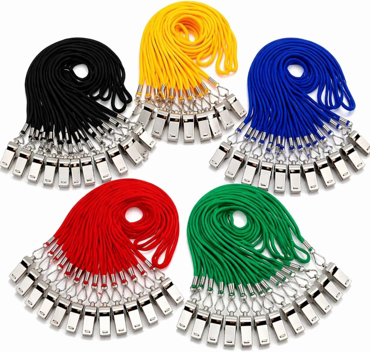 Kingdder Stainless Steel Referee Whistles Bulk with Lanyard & Clip, Individually Wrapped Pre-Assembled, Loud Metal Coach Whistle for Teachers, Sports, Police, Emergency