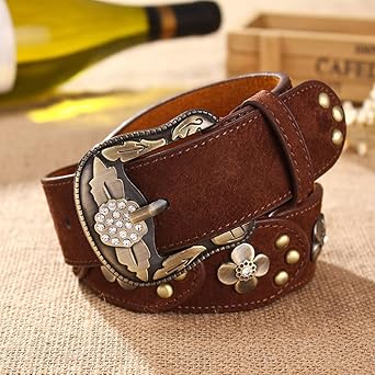 Amazon | [Fintier] ファッション ウエスタン 花 クリスタル レザー