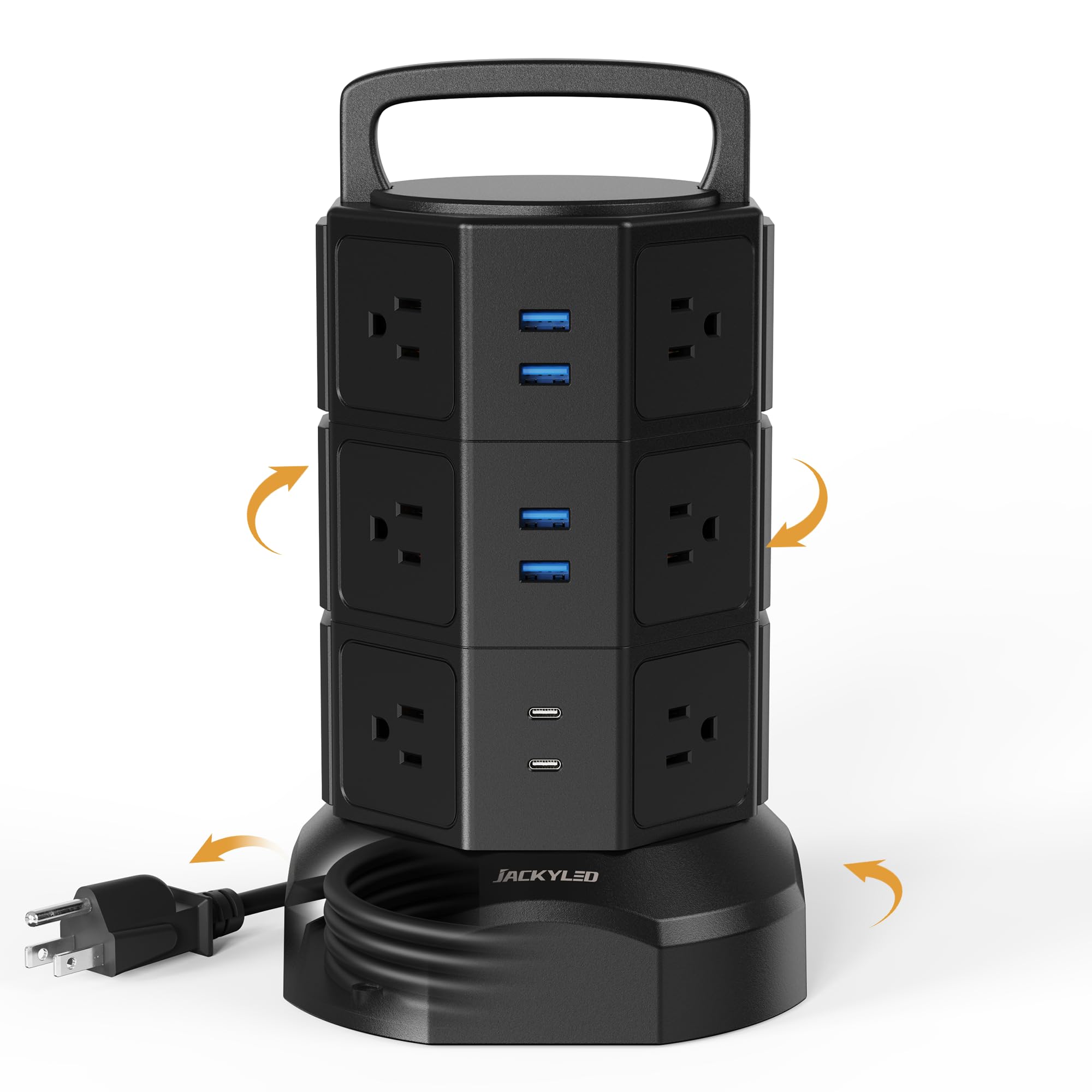 Power Strip Tower Surge Protector, JACKYLED 1625W 13A Outlet Surge Electric Tower, 12 Outlets 6 USB Ports Charging Station with 16AWG 6.5ft Heavy Duty
