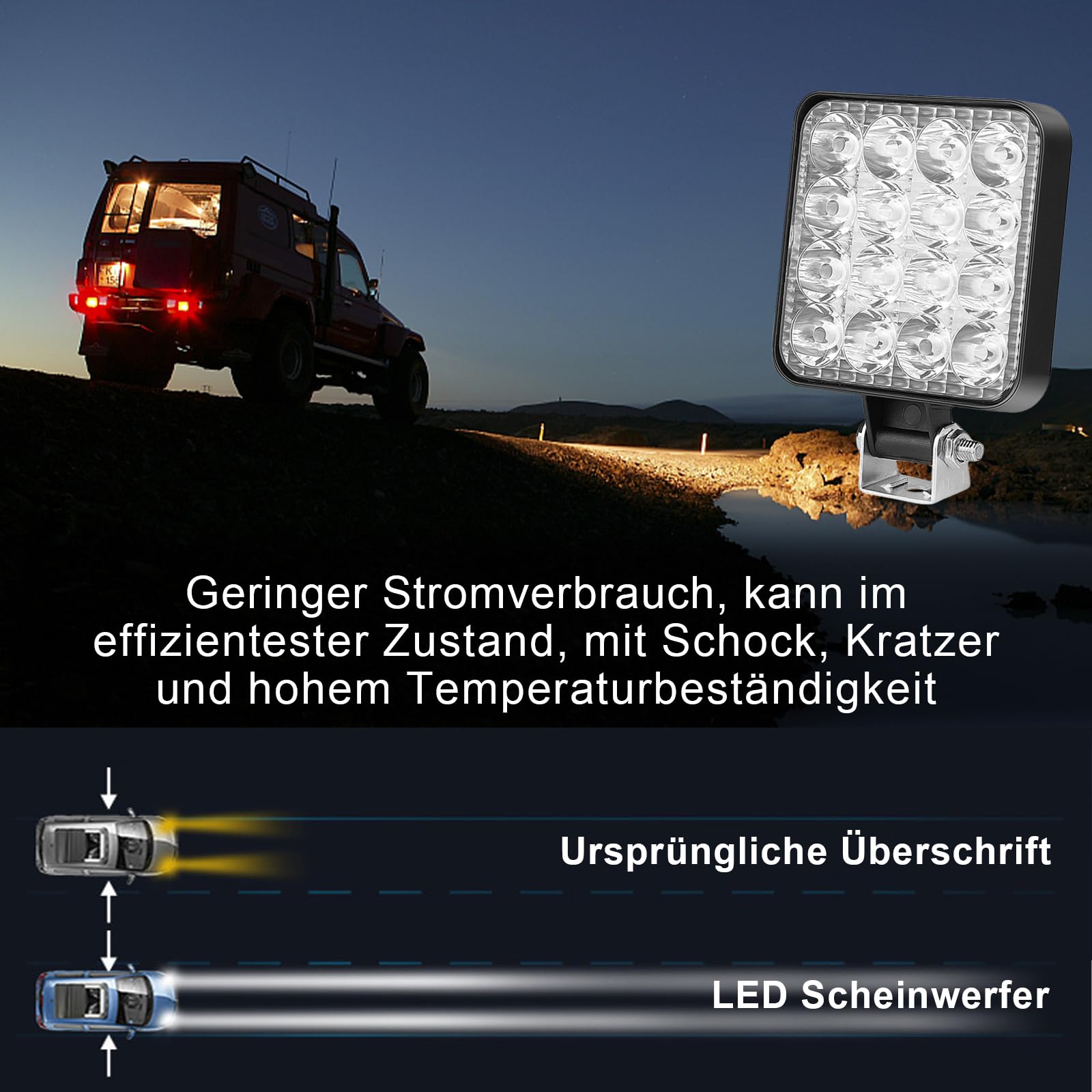 HOSPAOP Reflektor roboczy LED, 12 V, reflektor LED, 48 W, offroad, dodatkowy reflektor IP67, reflektor samochodowy, reflektor cofania, oświetlenie do trackera, koparki, SUV, UTV, ATV, 2 sztuki