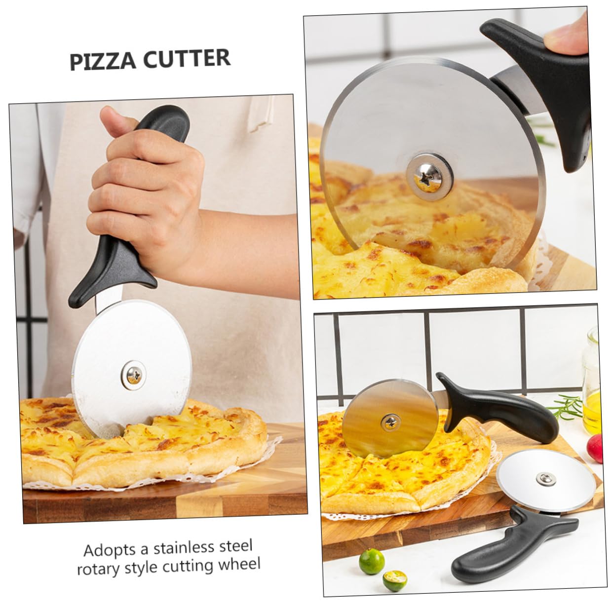 GRIRIW 1Pc Stainless Steel Pizza Cutter with Plastic Handle Easy Clean Slicer Wheel for Effortless Cutting for Homemade Pizza and Gatherings