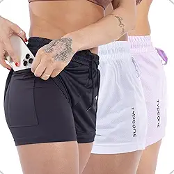 Kit 3 Shorts 2 em 1 Duplo Feminino Fitness com Bolso oculto para celular para Academia caminhada treino