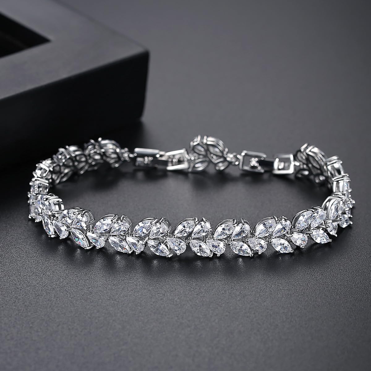 14K Gold Natural Crystal Bracelet for Women,Sparkling Branch Design White Crystal Charm Bracelet,Luxury Wedding Jewelry Gift