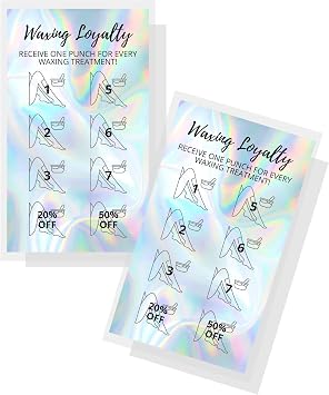Waxing Loyalty Cards | 50 Pack | Size 2 x 3.5 inches Business Card Size | Wax Skin Business Estheticians | Non-Reflective Matte Holographic Look Design