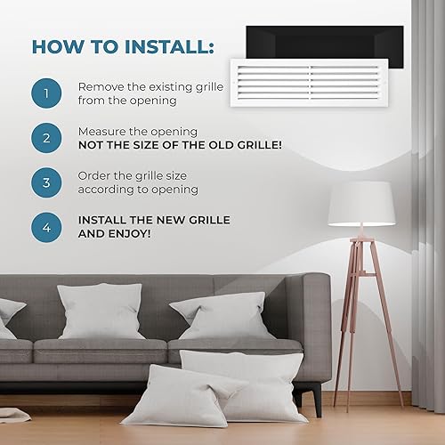 Miniatura 5 de Cubierta de ventilación de retorno de aire frío de 24 x 6 pulgadas (apertura de conducto), rejilla de transferencia de CA a prueba de óxido,