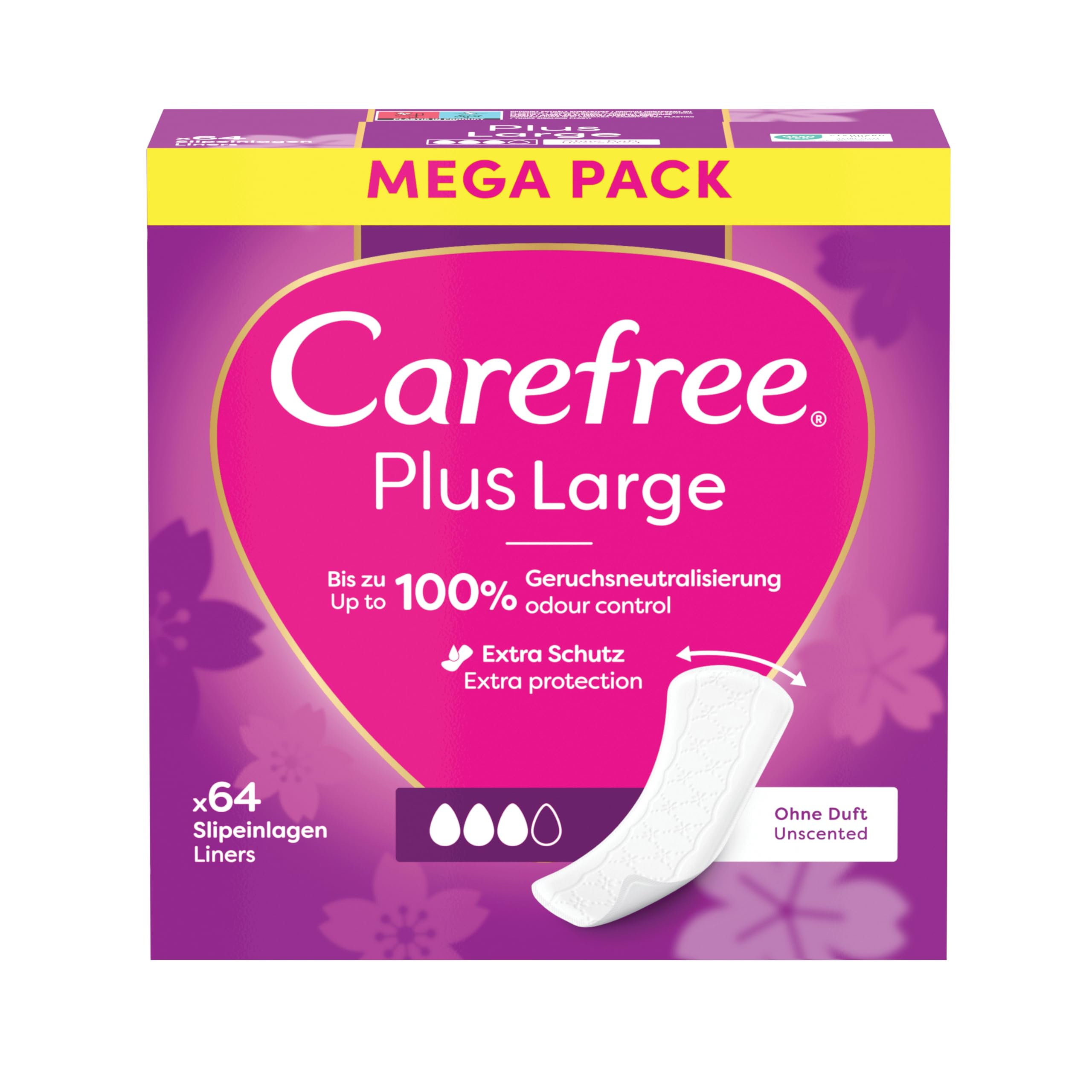 Carefree Light Plus Large Unscented Pantyliners 64 Pack