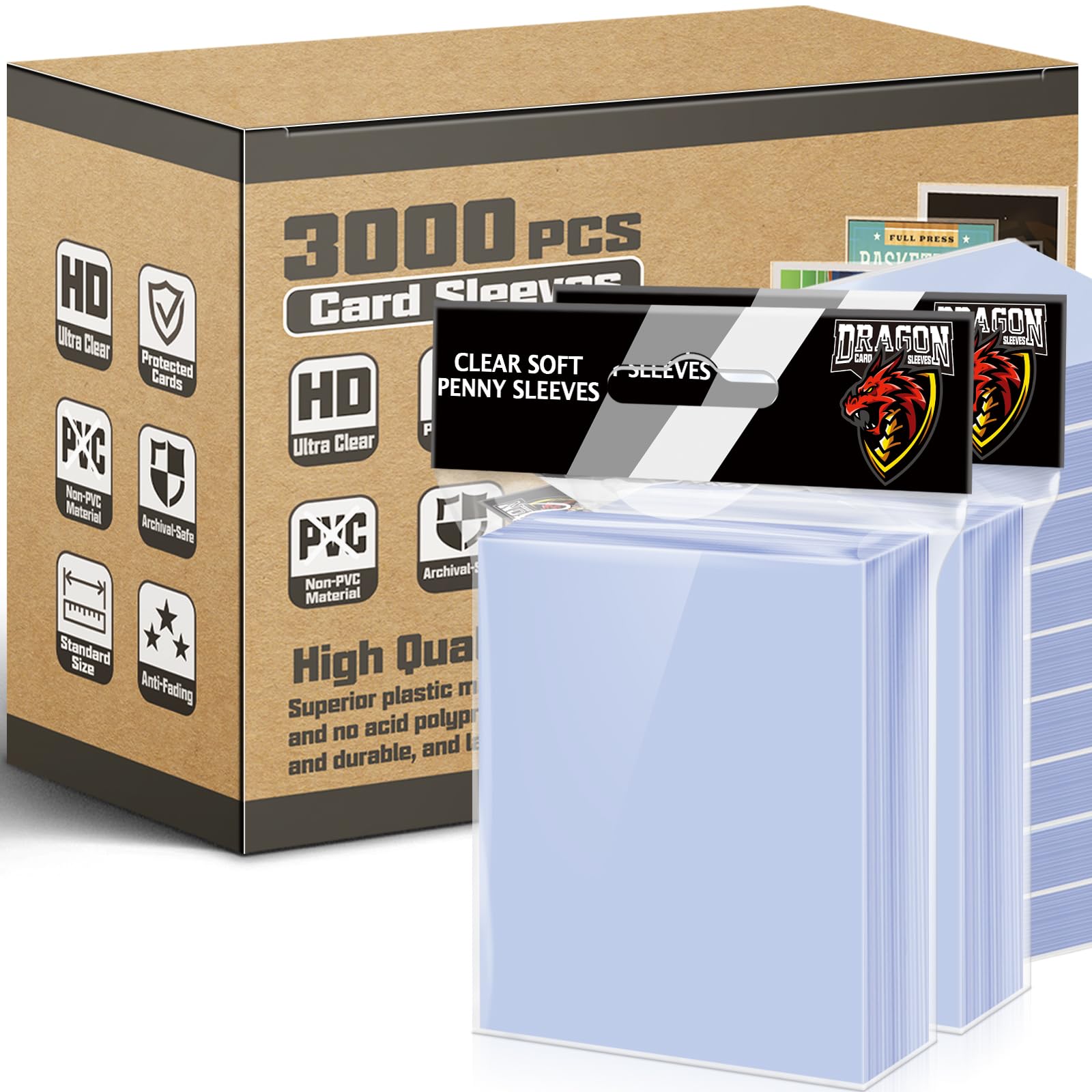 3000 Counts Card Sleeves Top Loaders for Trading Cards, Penny Soft Sleeves Baseball Card Sleeve Protectors Fit for Sports,Football,Game Cards