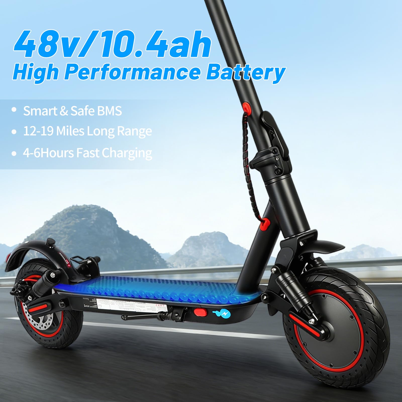 Monopattino Elettrico Adulti, Autonomia 30 km, Pneumatici Antitraforo solidi da 10", Doppie Sospensioni, Doppi Freni a Disco, 3 Velocità, App, Carico Massimo 120 kg, Piehevole per Città