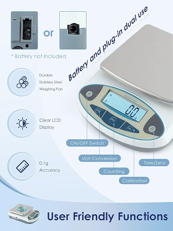CGOLDENWALL Analytical Balance 5000g x 0.1g, Lab Scale with Stainless Pan
