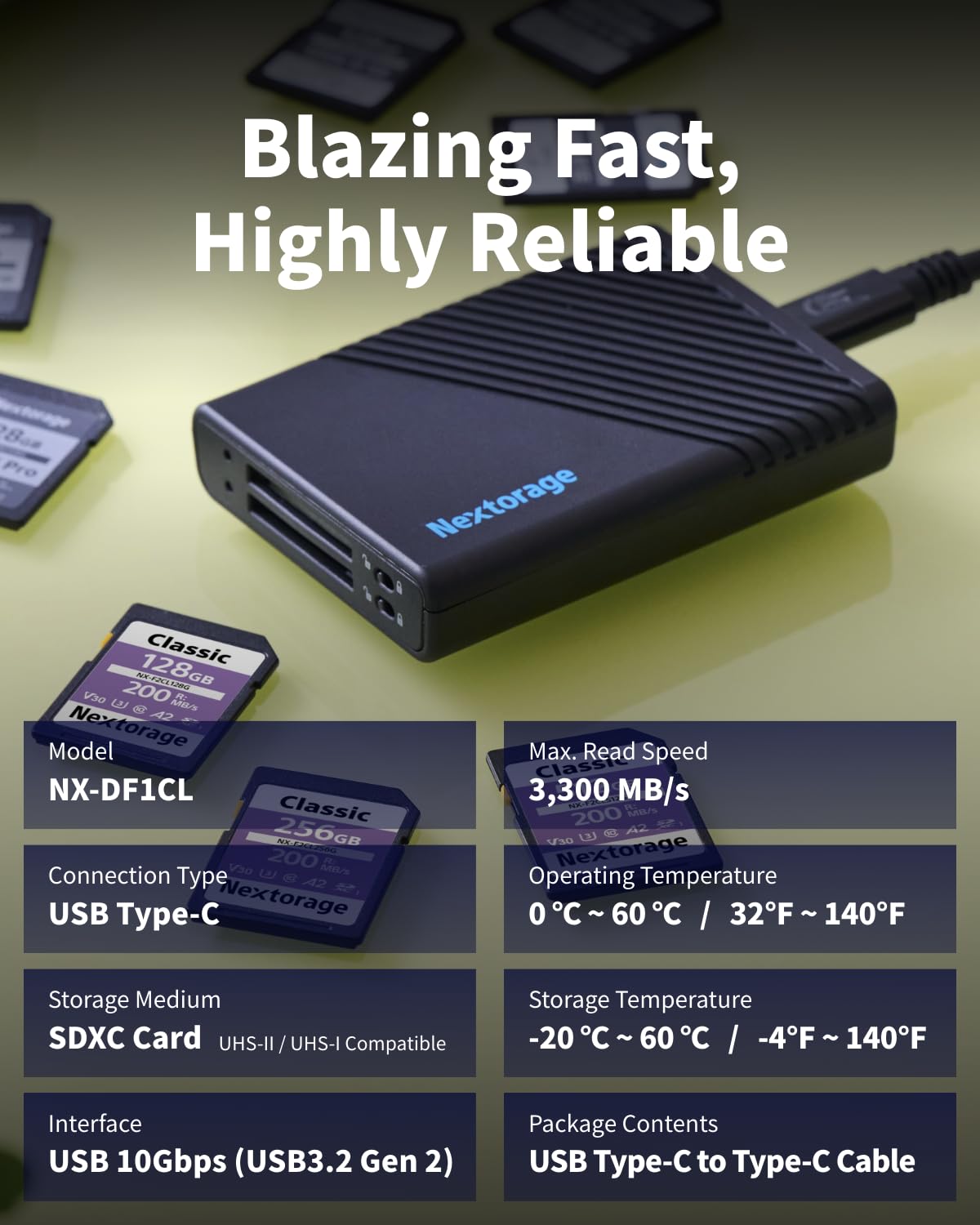 Nextorage Giappone SD Dual Slots Lettore di Schede UHS-I & UHS-II Compatibile USB 10Gbps USB3.2 Gen2 Interruttore di Protezione da Scrittura Equiped NX-DF1CL