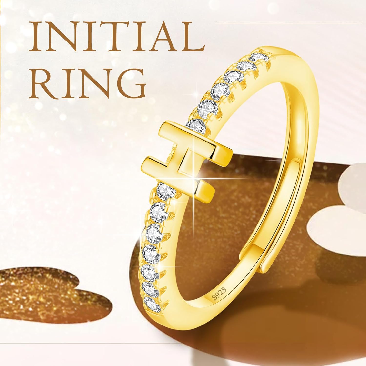 INFUSEU Gold Initial Rings with Letter H Jewelry for Women Teen Sterling Silver 925 Stacking Alphabet Monogram Toe Stackable Stacks Adjustable Size 7 8 6 Her Birthday - Image 8