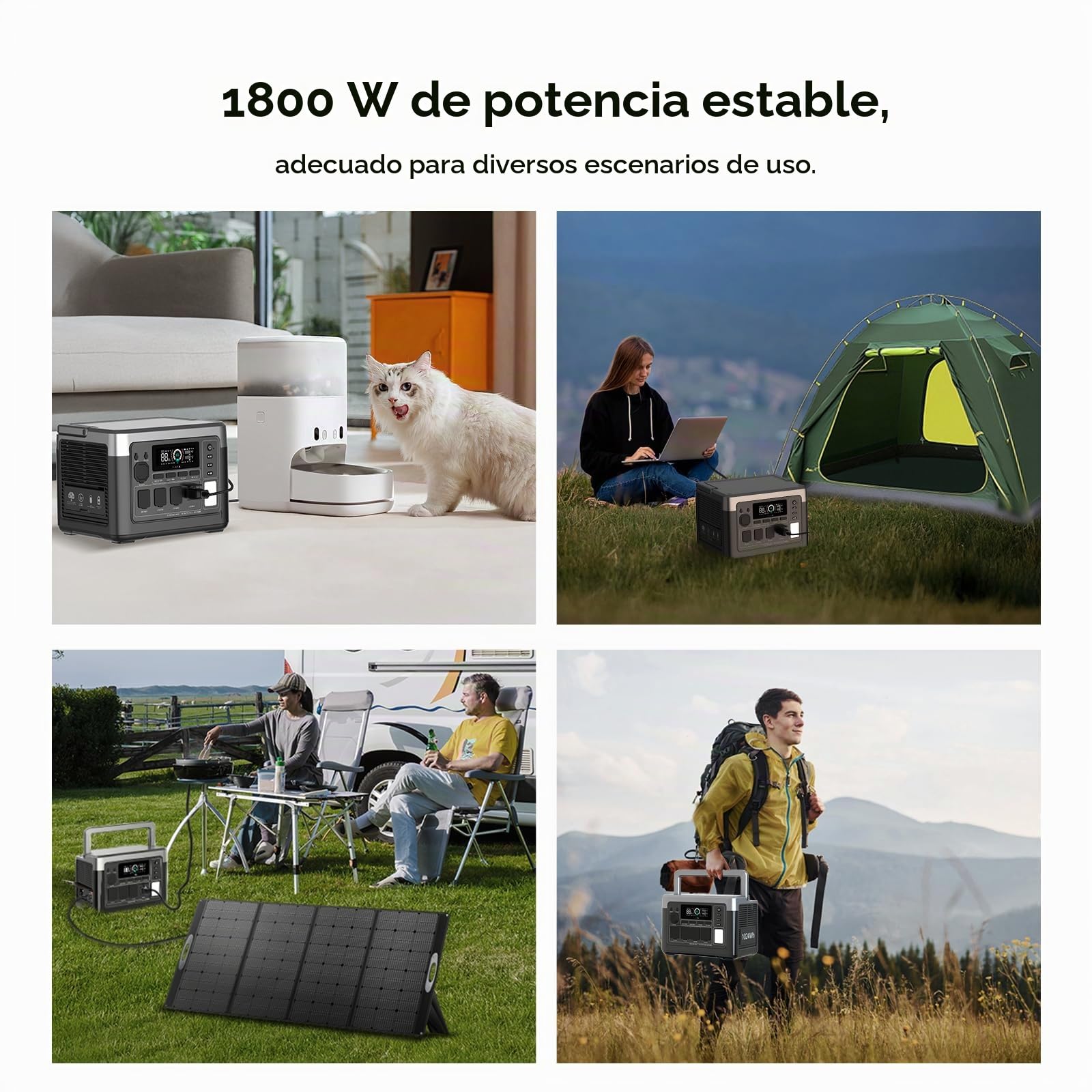 OUKITEL P1000PLUS Estación de Energía Portátil 1800W(Máxima 3600W) con Panel Solar 100W, Generador Solar con Batería LiFePO4 1024Wh, Carga Rápida de 1200 W