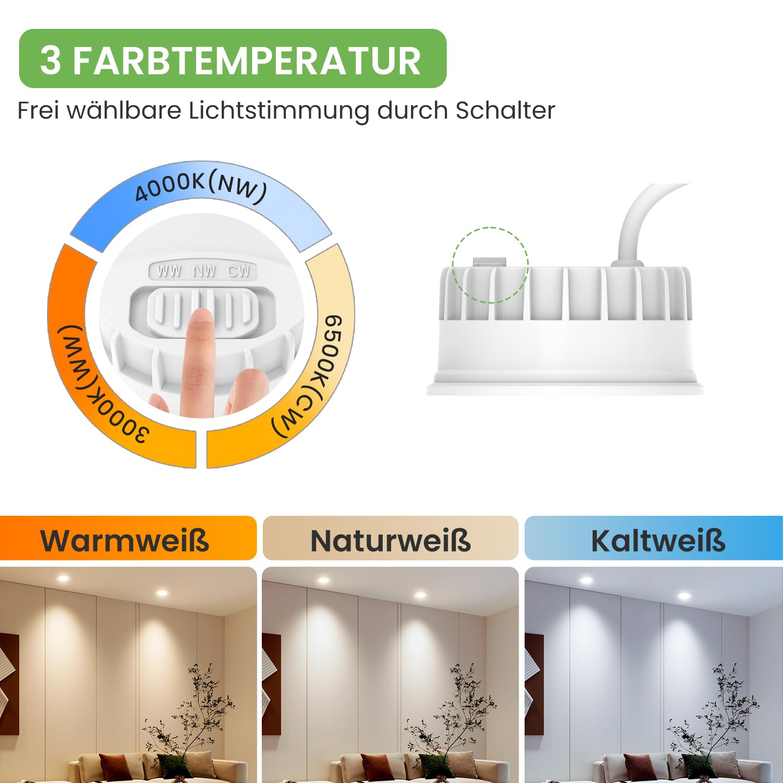 ALUSSO LIGHTING Modulo LED Ultra Piatto ø50x25mm per Faretto da Incasso, 6W 540lm 230V, Bianco Caldo Naturale Freddo Dimmerabile, Sostituisce Lampadine GU10 MR16, Impermeabile IP44, Confezione da 6