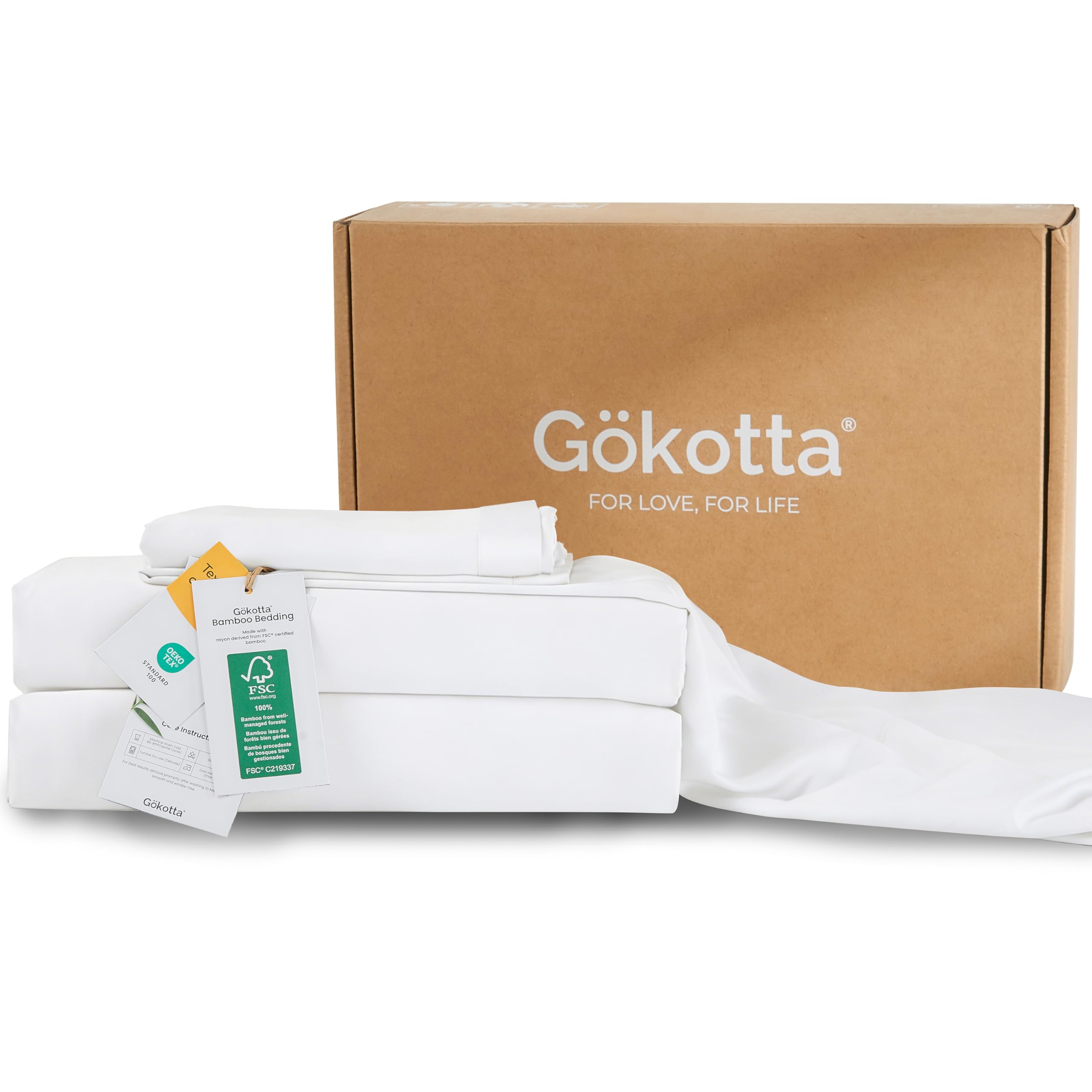 GOKOTTA Full Size Sheets Set - FSC & Oeko-TEX Certified - 100% Rayon Derived from Bamboo - 430 Thread Count 15'' Deep Pocket with Elastic Corner