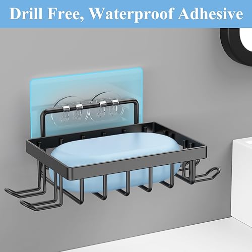 Miniatura 3 de Yioaili Jabonera de barra para pared de ducha con ganchos, jabonera adhesiva para baño, negro, 1 paquete