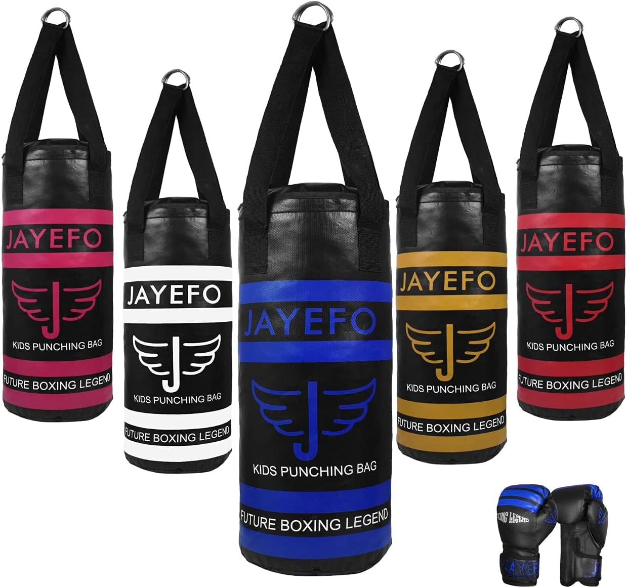 JAYEFO Kids Punching Bag Boxing Gloves Set for Children Boxing MMA Kickboxing Muay Thai Karate Punching Kick Ages 3-9 (Black/Blue) : Sports & Outdoors