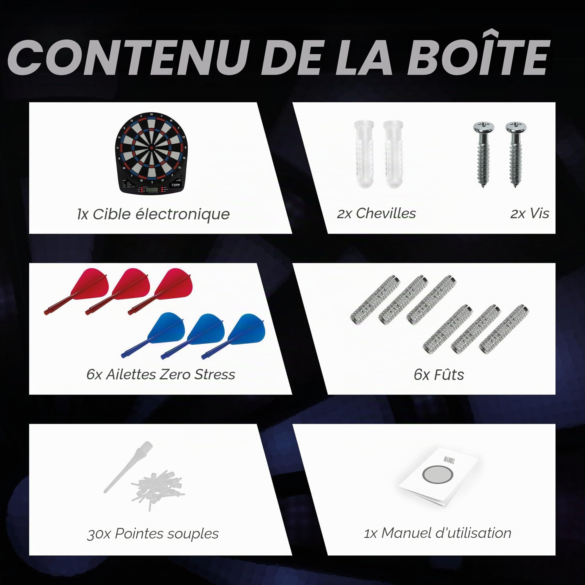 KOTO - Jeu de Flechette Electronique Soft Easy, Cible Flechette Electronique (39x2x44.5 cm), 6 Fléchettes Pointe Plastique Incluses, 32 Jeux & +590 Variantes, Design Compact et Moderne