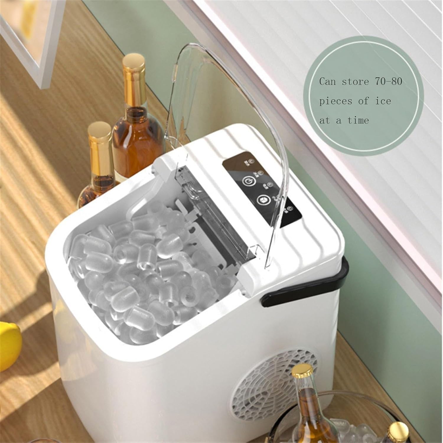 Ice Maker Countertop with Carry Handle, 17-22Lbs/Day, 9 Pcs Ready in 6 Mins, Self-Cleaning Portable Ice Cube Maker, Touch Panel, for Home/Kitchen/Office/Bar