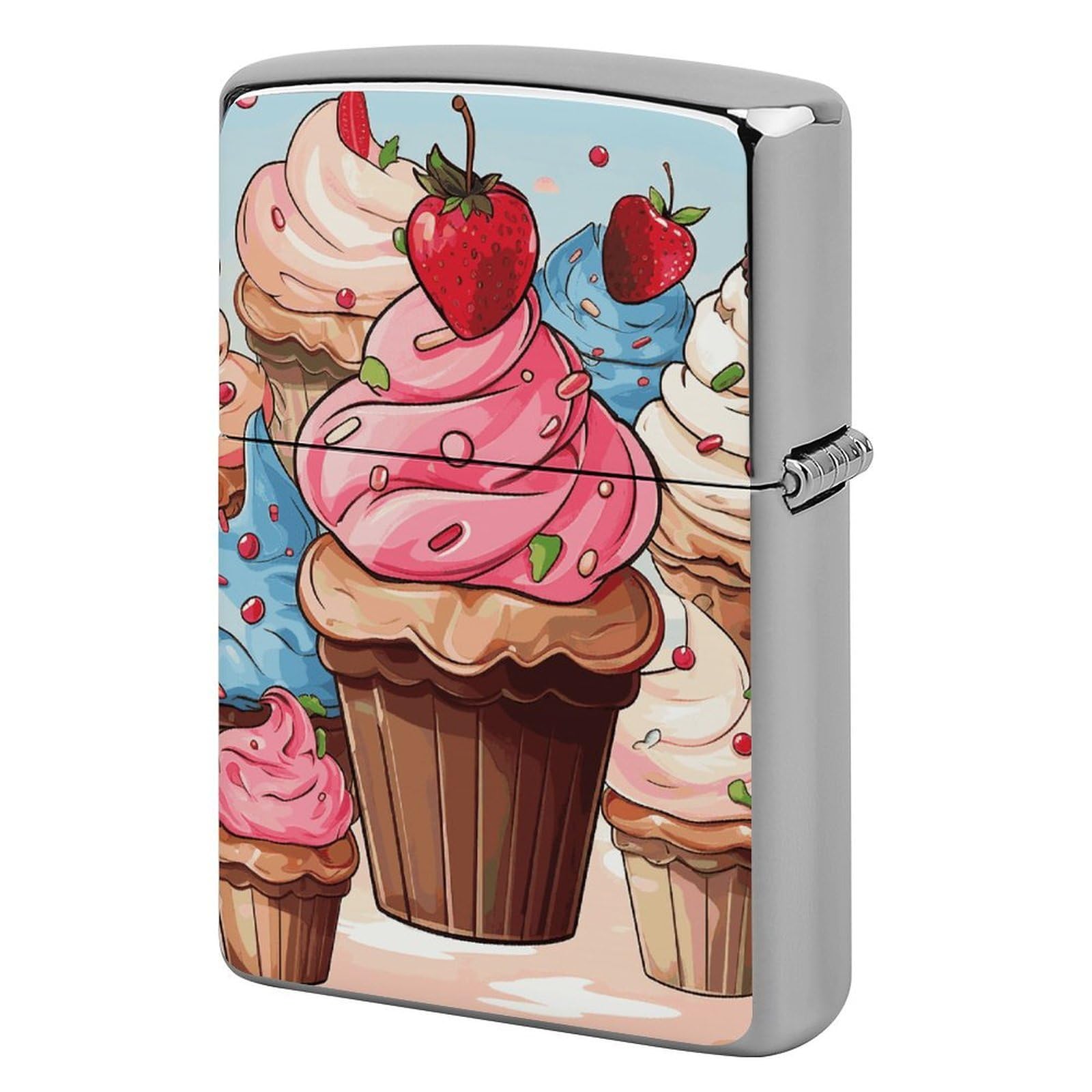 Cupcakes and Ice Cream Lighter Case for Men, Personalized Lighter Cover for Valentine's Day Gifts, Flip-Top Lighters Shell for Outdoor, Portable Lighters Protective Sleeve