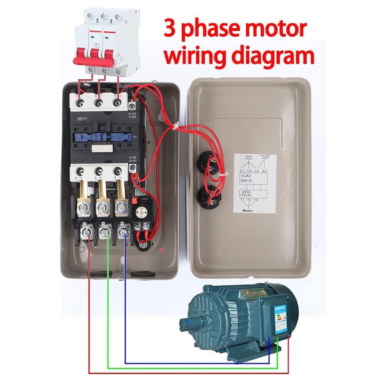 FTVOGUE Arrancador de Motor Magnético de 11 KW, Interruptor de Control de Motor Eléctrico de Hierro, 380 V, 28 A 45 A, Protector de Sobrecarga Compacto para Motores Trifásicos, Compresores de Aire,