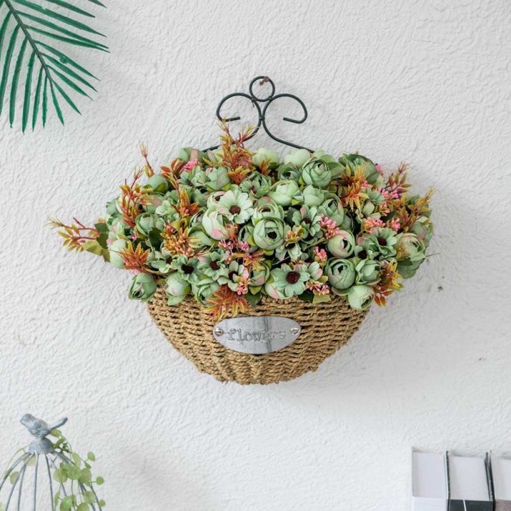壁掛け インテリア イミテーショングリーン 薔薇 バラ 植木鉢 壁飾り 造花 観葉植物 玄関 フェイクグリーン ミックスリーフスワッグ 吊るすブーケ バスケットドア装飾 グリーン Mercadodopodcast Com Br