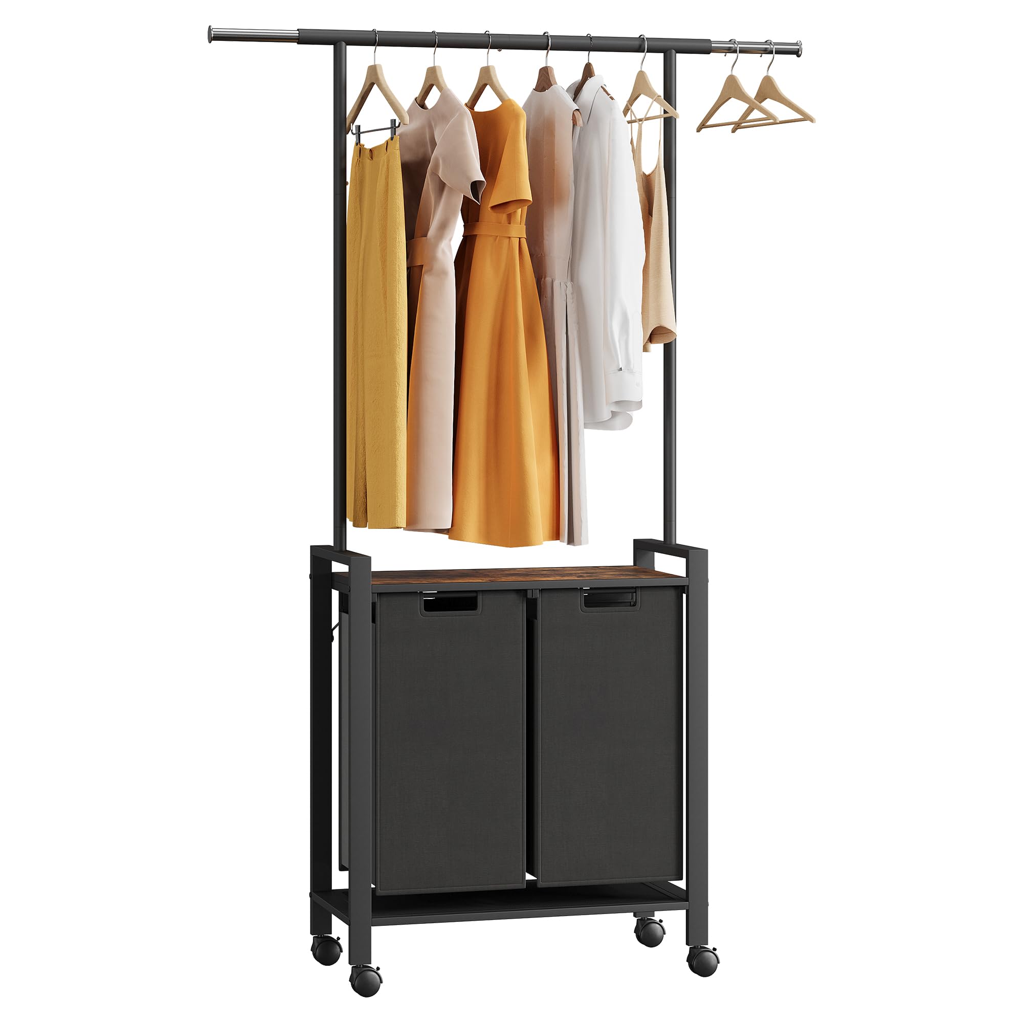 GarveeLife Wäschesammler 3 Fächer,Wäschekorb Mit Ablage, 3x49 l Wäschebox Rollen, Wäschesack Aus Oxford-Gewebe Abnehmbar, Metallrahmen