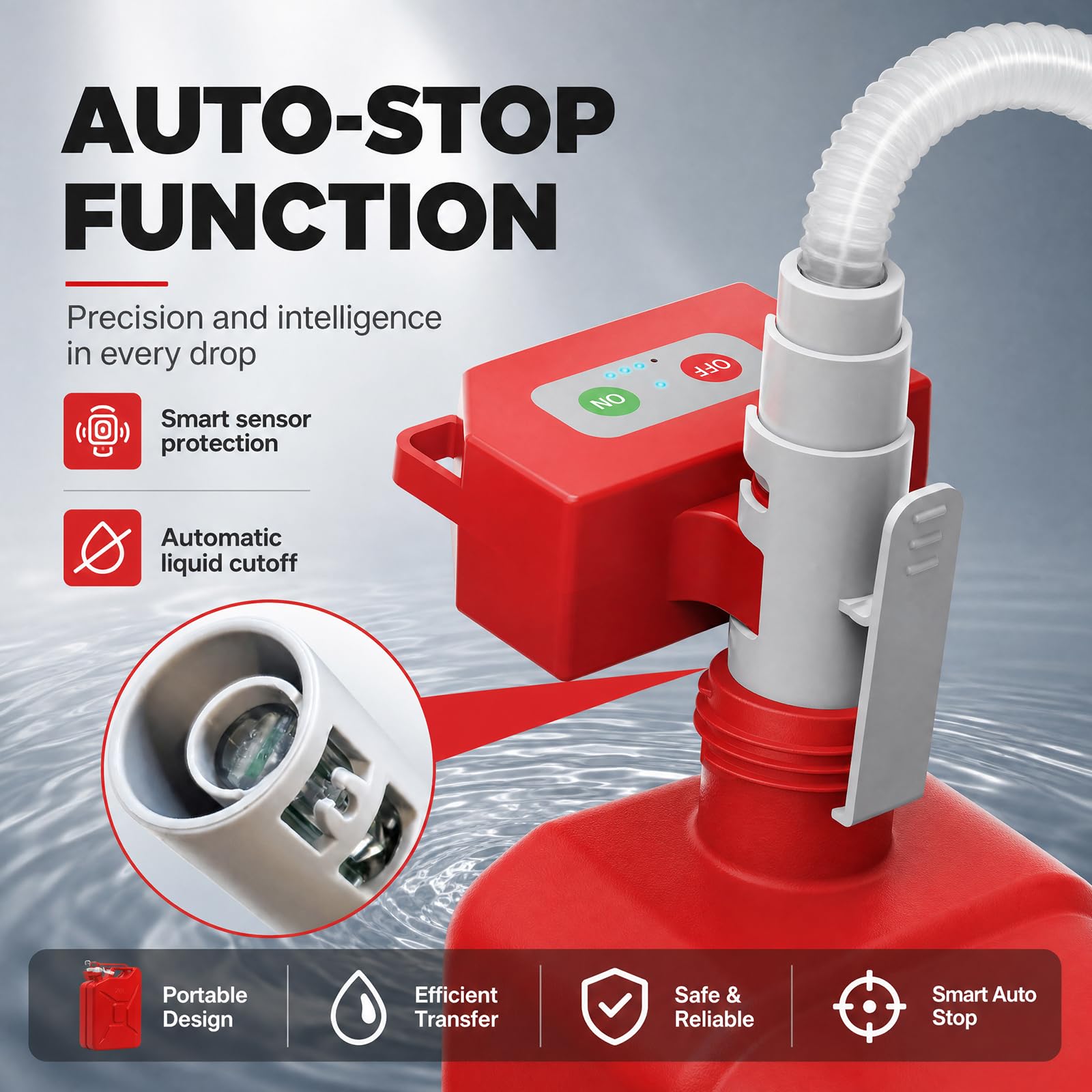 Bomba de combustible eléctrica, bomba de líquido portátil, sensor de parada automática de 2,4 GPM, bomba de gasolina, bomba de aceite para aceite, agua, gasolina, diésel con motor sin escobillas y