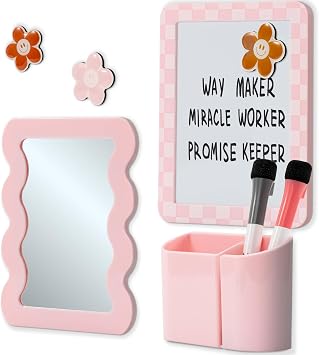 Stylish Locker Accessories Kit for Girls with Mirror, Whiteboard & Magnets | Includes Pen Holder, Cute Flower Magnets & Marker Set - All-in-one School Locker Decor & Organizer to Brighten Your Day