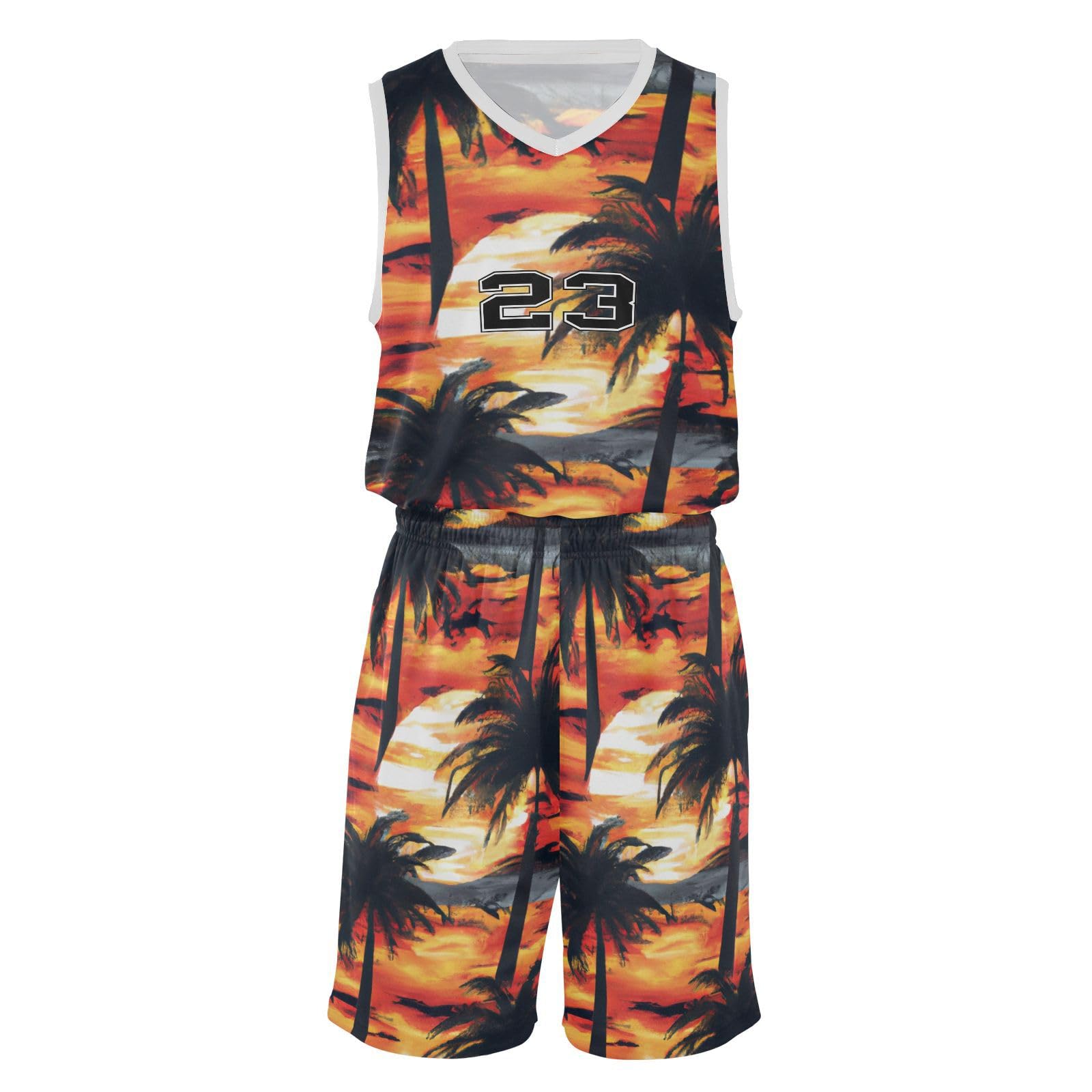 FLildon Tropical Sunset Palm Trees Boys Basketball Jersey Set Tank Top Shorts Tracksuit Sport Training Suit for Kids