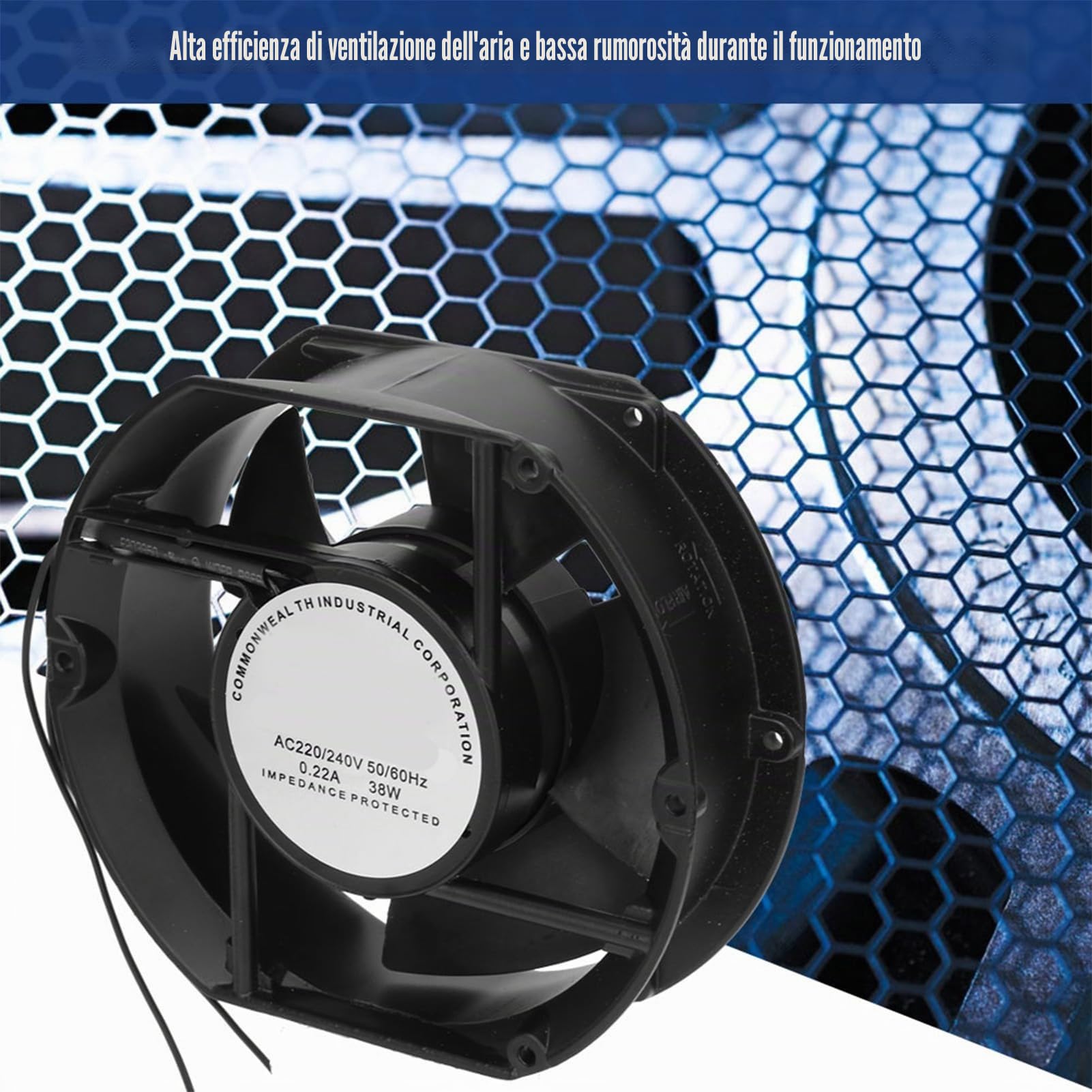 Ventilatore Assiale AC220V 38W FP-108EX-S, Ovale con Cuscinetto a Sfere, 172x150x50mm, per Ventilazione e Raffreddamento