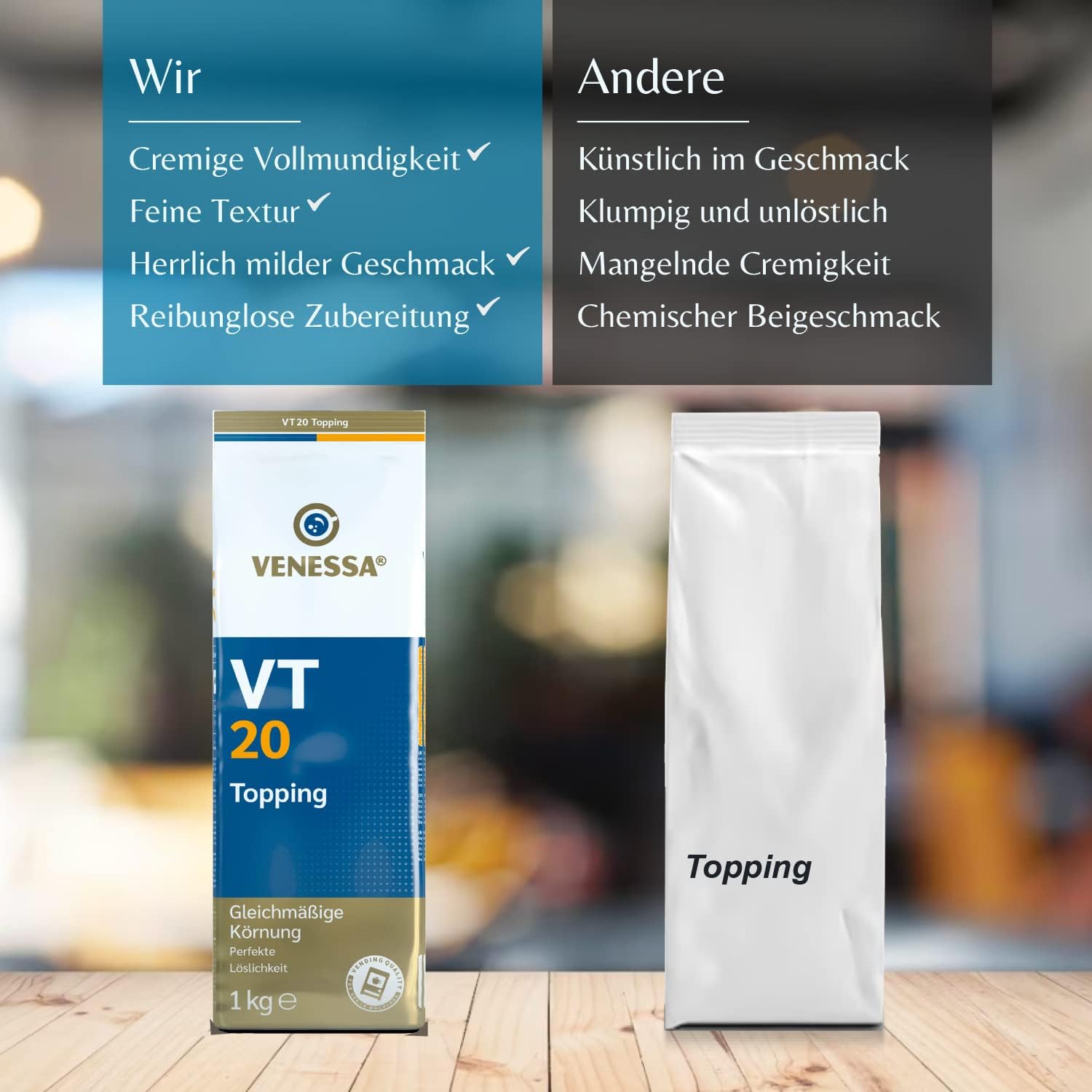 Venessa VT 20 Topping Mleko w proszku 40 x 1 kg dla klientów biznesowych, rozpuszczalne, idealne do kawy z mlekiem, latte, cappuccino, opakowanie 40 sztuk – wszystkie ekspresy do kawy i nadają się do