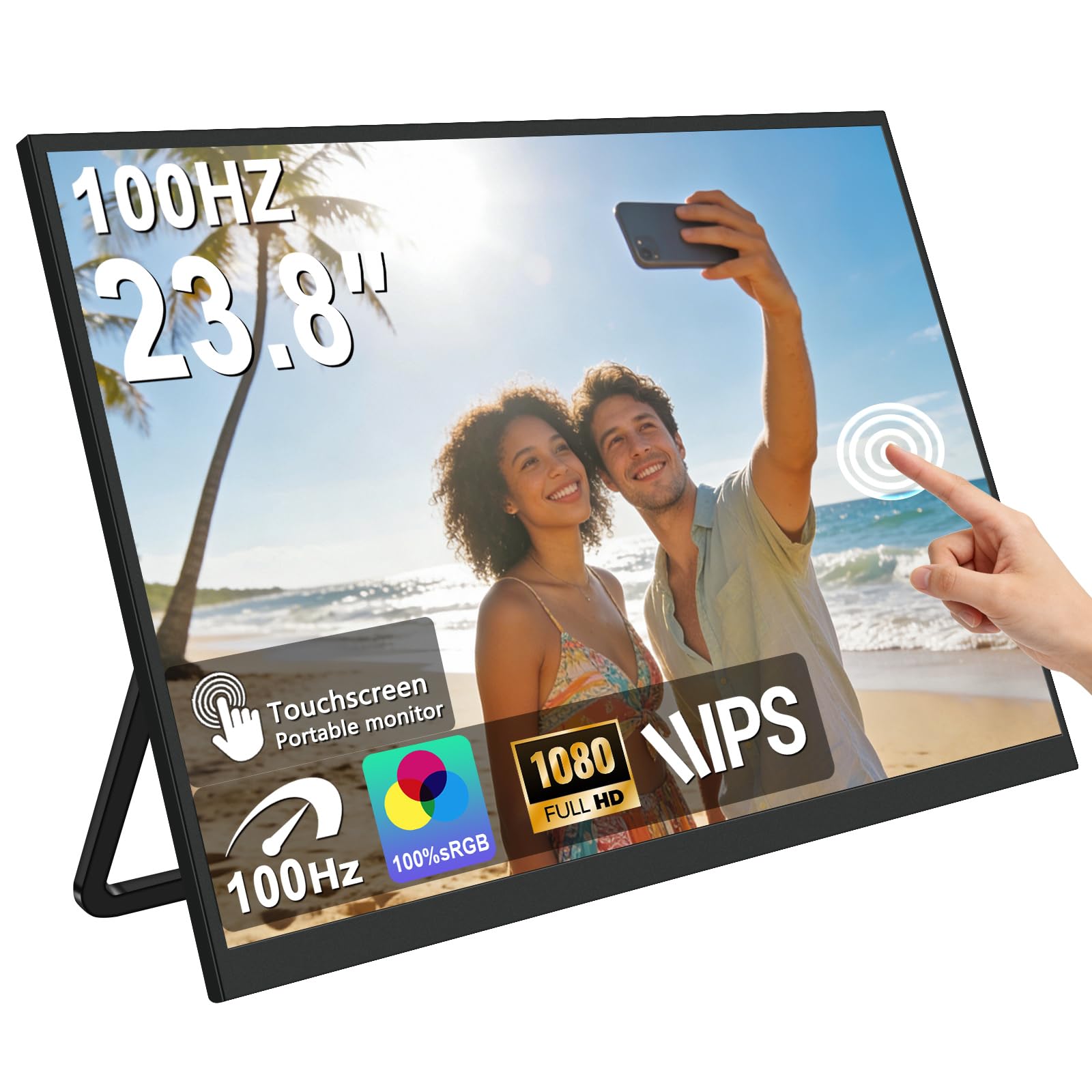 QQU 23.8" Large Portable Touch Screen Monitor, 1080P 100Hz FHD 100% sRGB USB-C HDMI Home Gaming Monitor Second Monitor with 120° Support and VESA Travel Monitor for-image-20
