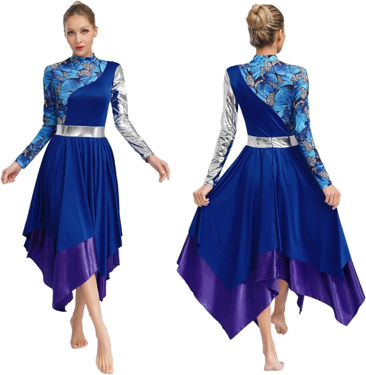 Praise Dance Dress Womens Metallic Glossy Ballet Lyrical Dance Dresses Print Liturgical Praise Choir