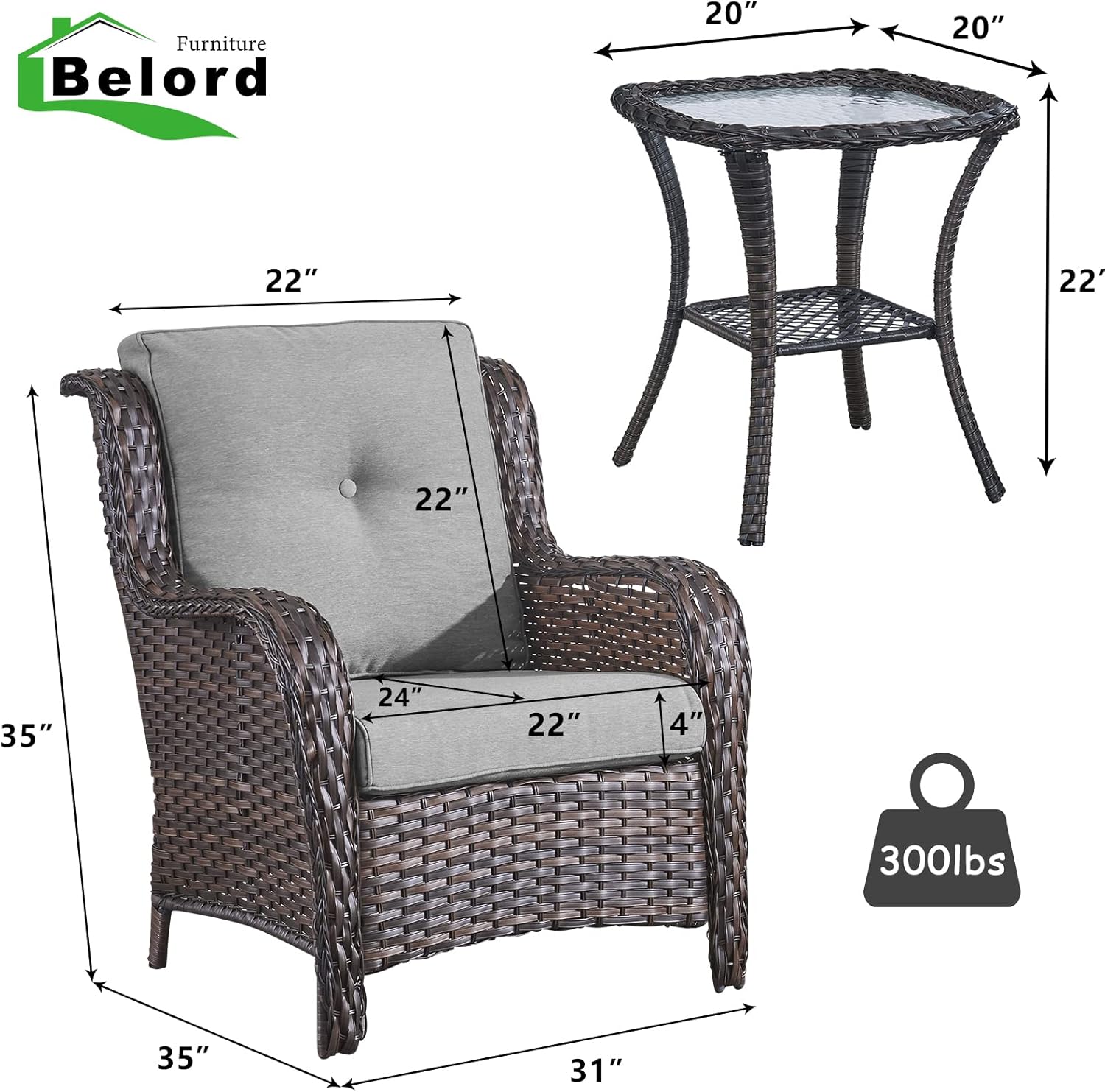 Gardenista Almohadillas De Cojín De Asiento Para Exteriores Para Muebles De Ratán, Resistente Al Agua, Cómodos Y Ligeros, Suaves Y Duraderos (75 X 75 X 7 Cm (almohadilla De Asiento), Piedra