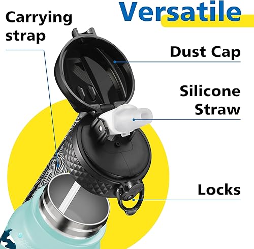 Miniatura 3 de Han's Bottle Botella de agua para niños con tapa con pajilla, vaso reutilizable de acero inoxidable aislado para niños pequeños, niñas, niños, taza