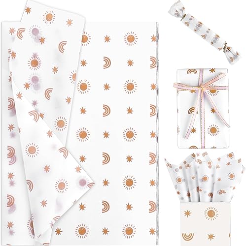 100 hojas de 20 x 14 pulgadas Sunshine Boho Rainbow papel de seda para envolver regalos, papel de regalo bohemio, papel de seda pastel impreso a