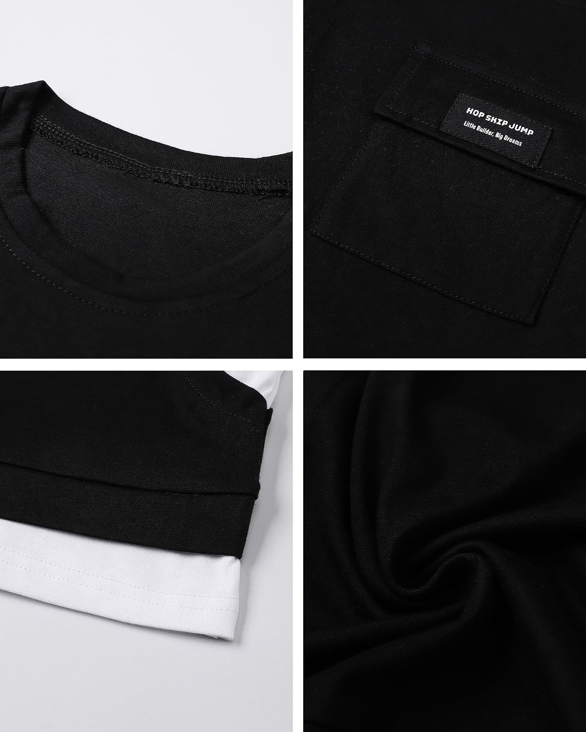 SANGTREE Boys Clothes Fake Two Piece Pullover Crewneck T Shirt + Cargo Shorts 2PCS Outfits Set Black, 4-5T = Tag 120