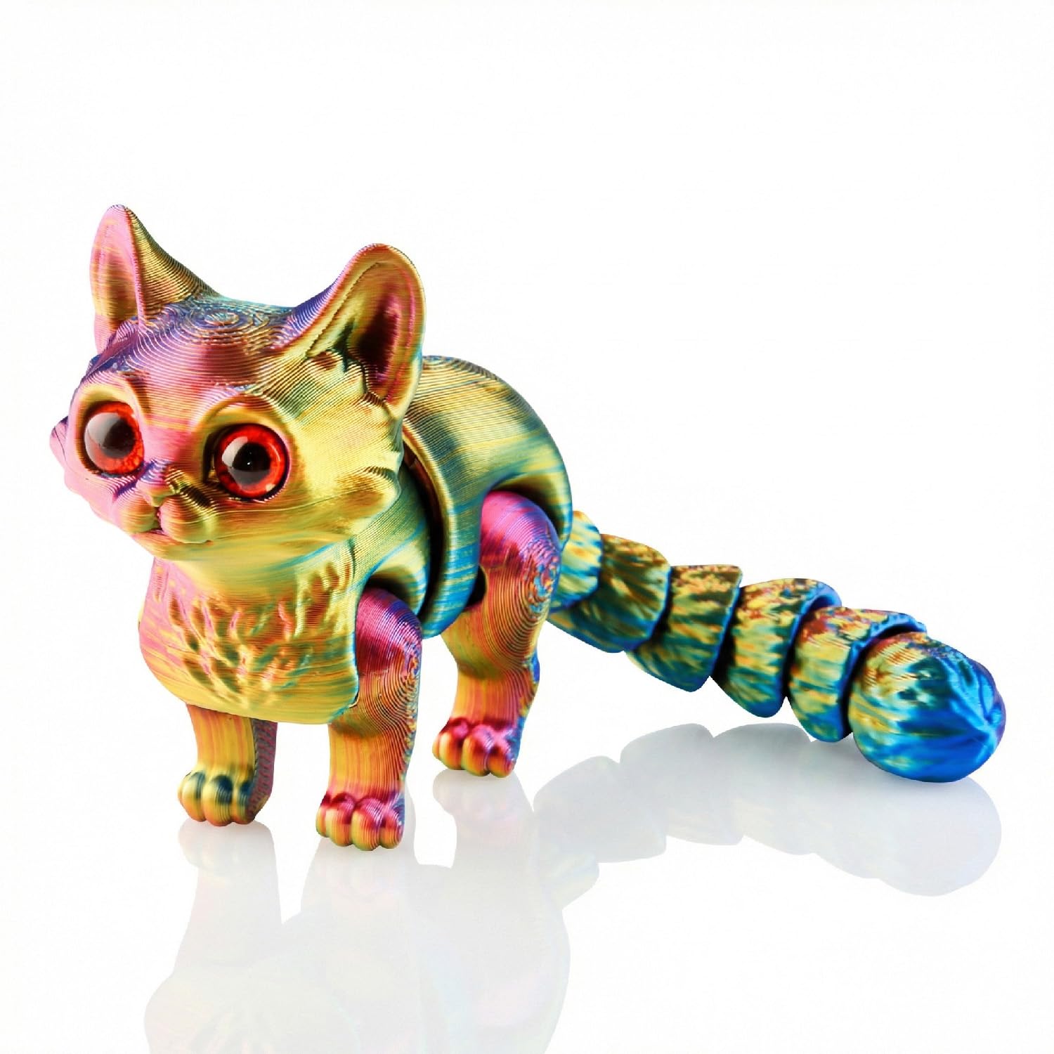 Tabanzhe 3D Printed Cat Fidget Toy – Stress Relief Flexible Articulated Cat Figurine Desk Decor, Jointed 3D Printed Animal for Office Home Gift(Green and Blue) — image 1