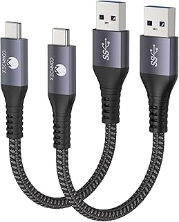 CONMDEX Type C Short Cable 10Gbps 2Pack, 30CM/0.3M USB 3.1 Gen 2 Android Auto USB C Cable, 3.1A Fast Charging Cord for Samsung Galaxy S23/S22/S21 Note 20, LG V30, Google Pixel 7A, Moto G Z2 Grey