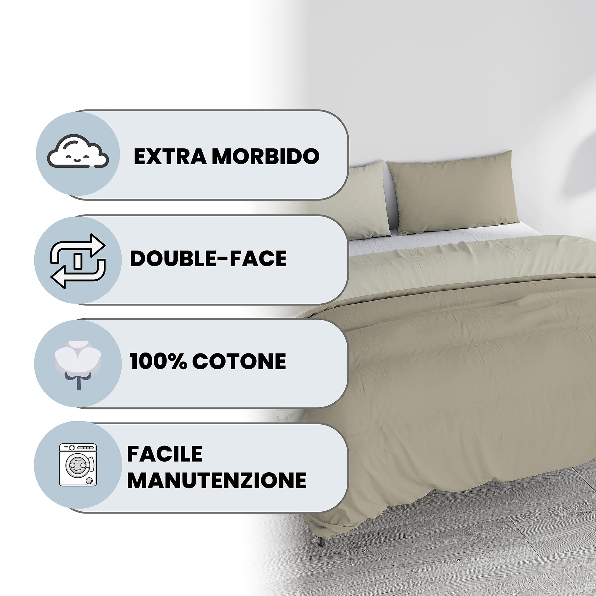 Italian Bed Linen Natuurlijke kleur Dekbedovertrek Set met Doubleface Effen Kleur Tas Sheet en Kussensloop, 100% Katoen, Aqua Groen/Lichtgrijs, dubbele