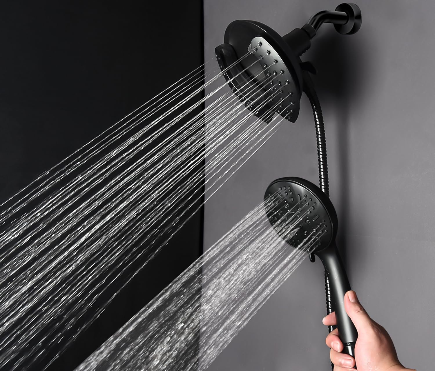 GRICH 2.5GPM Shower Head with Hand: 2 in 1 High Pressure Shower Heads With Handheld Spray Combo & Rain Shower Head, 9 Spray Modes Anti-Leak Waterfall Showerhead, Angle Adjustable, Matte Black