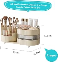 LucyStudio 2 az 1-ben Forgó Kozmetikai Szervező - 360° Forgatható Smink és Bőrápolási Rendszerező Fiókkal, 35 cm Magas 2