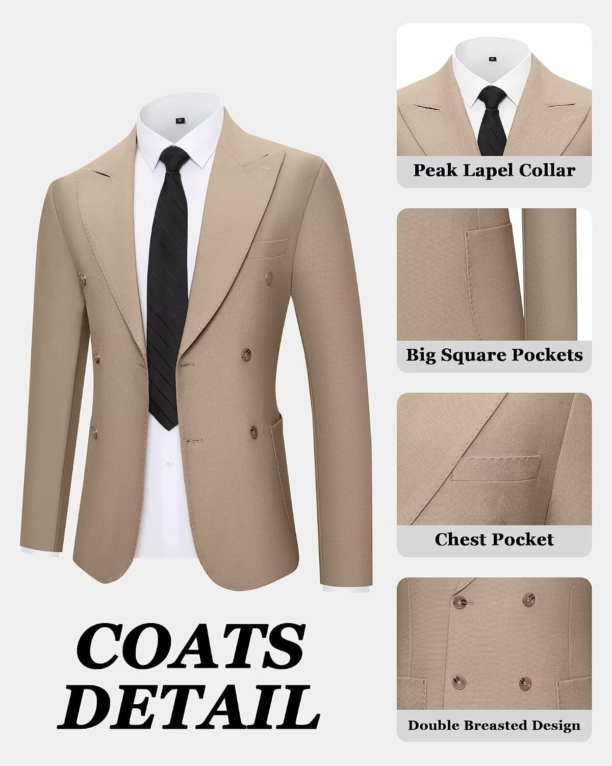 Mens Suit 3 Piece Slim Fit Double Breasted Tuxedo Suits Blazer Jacket Vest Pants Set Formal Wedding Prom Tux Sets for Men