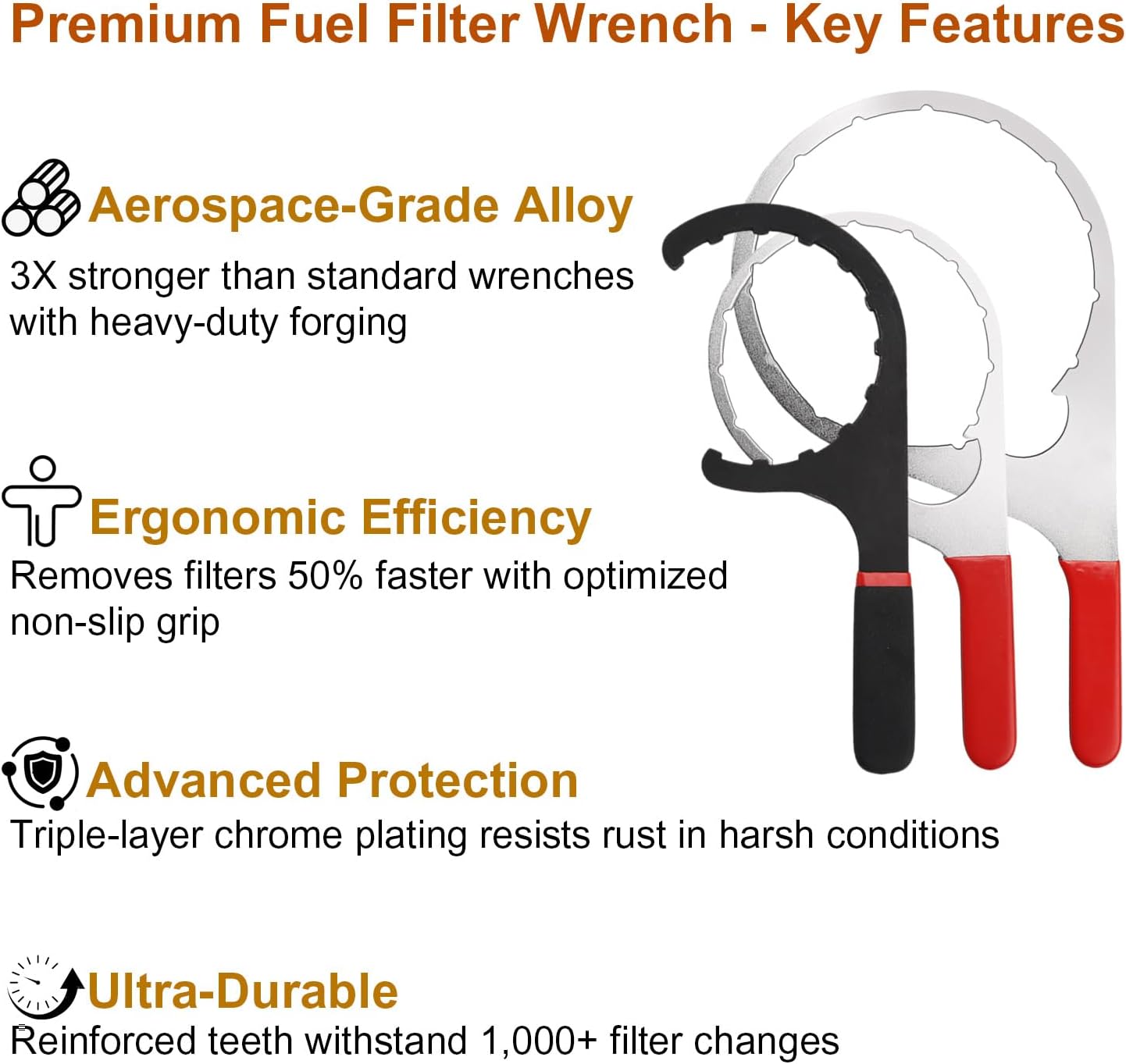 Diesels Fuel Filter Wrench Set 4.6"/6"/8" for 61060 & 380134 382 & 482 483 782 Compatible with Detroit Diesel Truck Engines, Navistar Engines Diesel DD13, DD15 and DD16, Peterbilt & Cummins Diesels