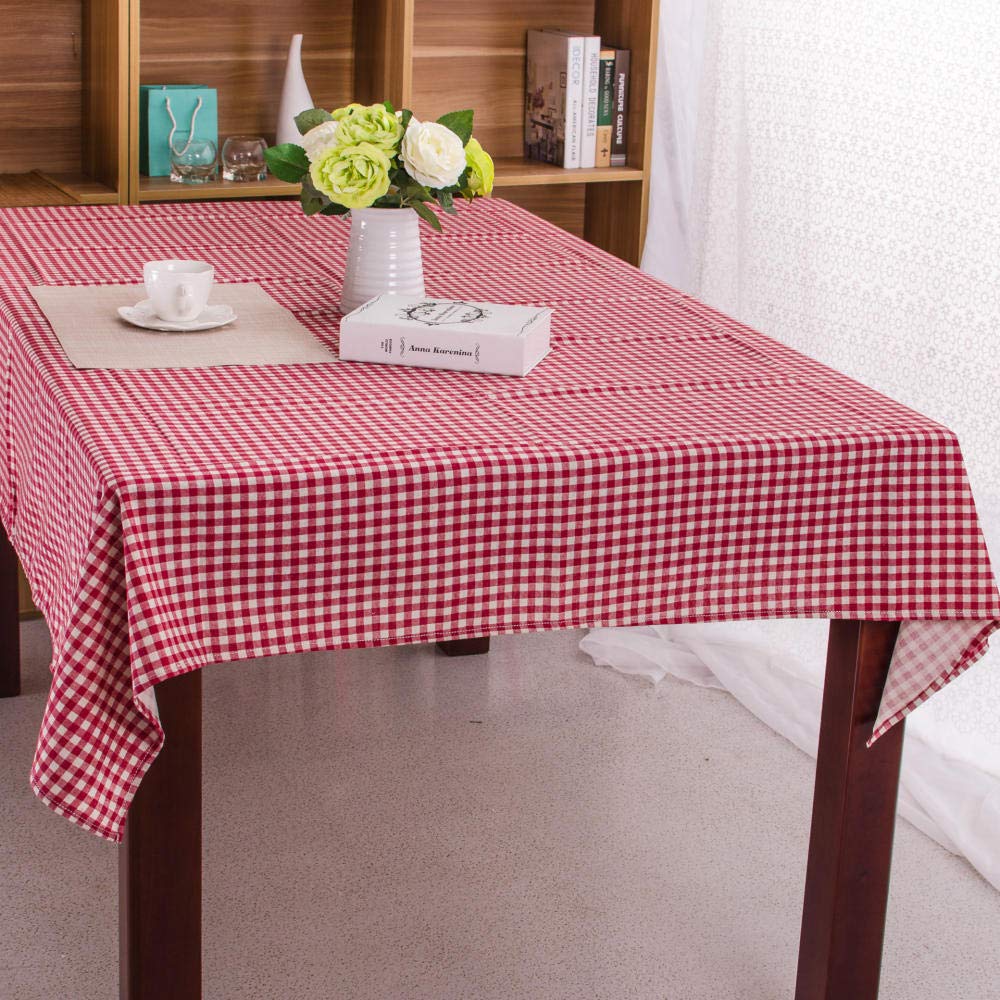 Nappe à carreaux rouge 140x180 en lin et coton noble, couverture de table haut de gamme