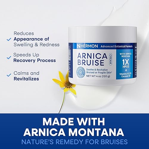 Miniatura 3 de Hermon Crema de moretones de árnica reduce los moretones y la hinchazón en la piel fina, Arnica Montana con vitaminas K, C y E, hidratante para el