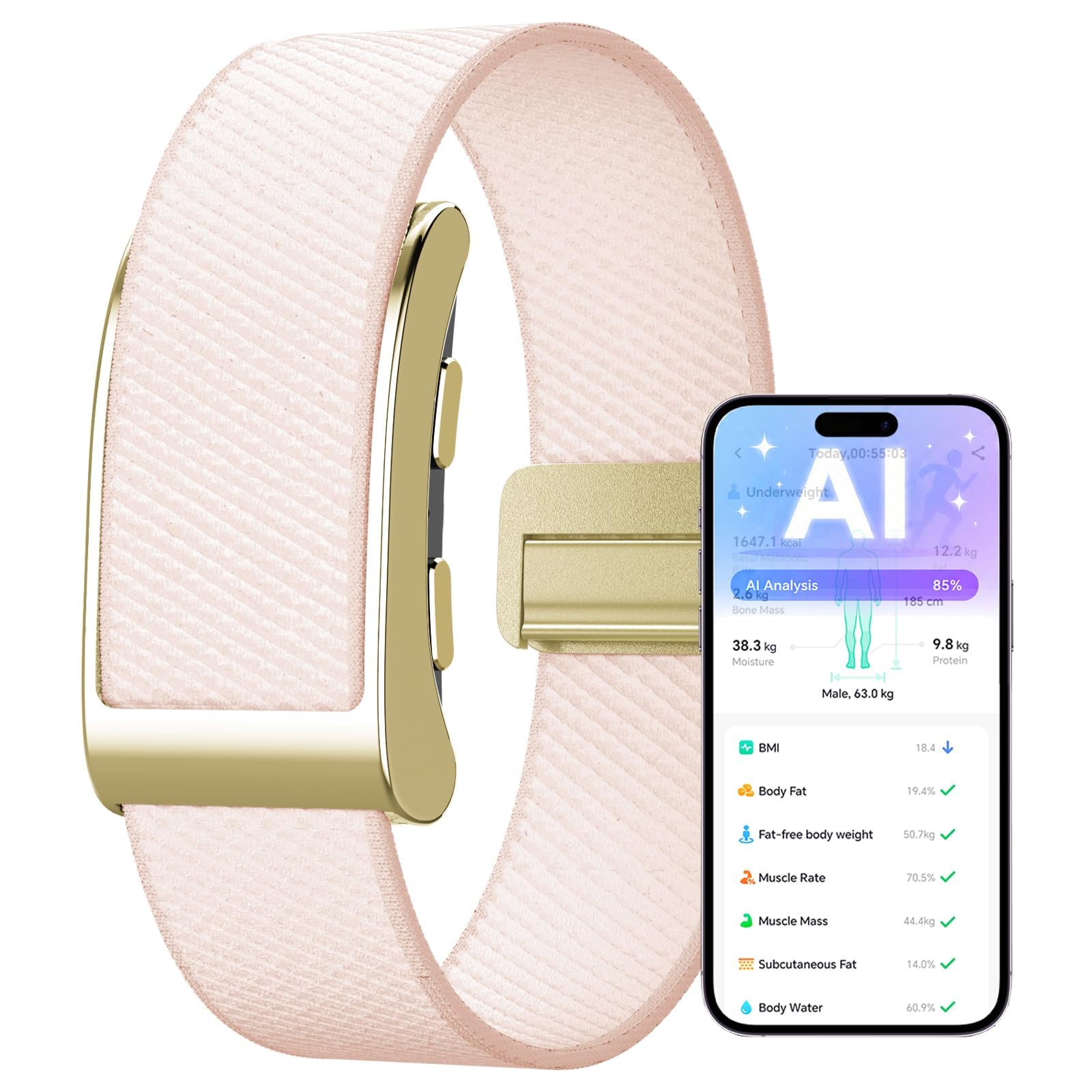 Fitness Tracker senza display, braccialetto fitness cardiofrequenzimetro | Braccialetto fitness GPS con valutazione sanitaria assistita dall'IA, monitoraggio del sonno, contapassi