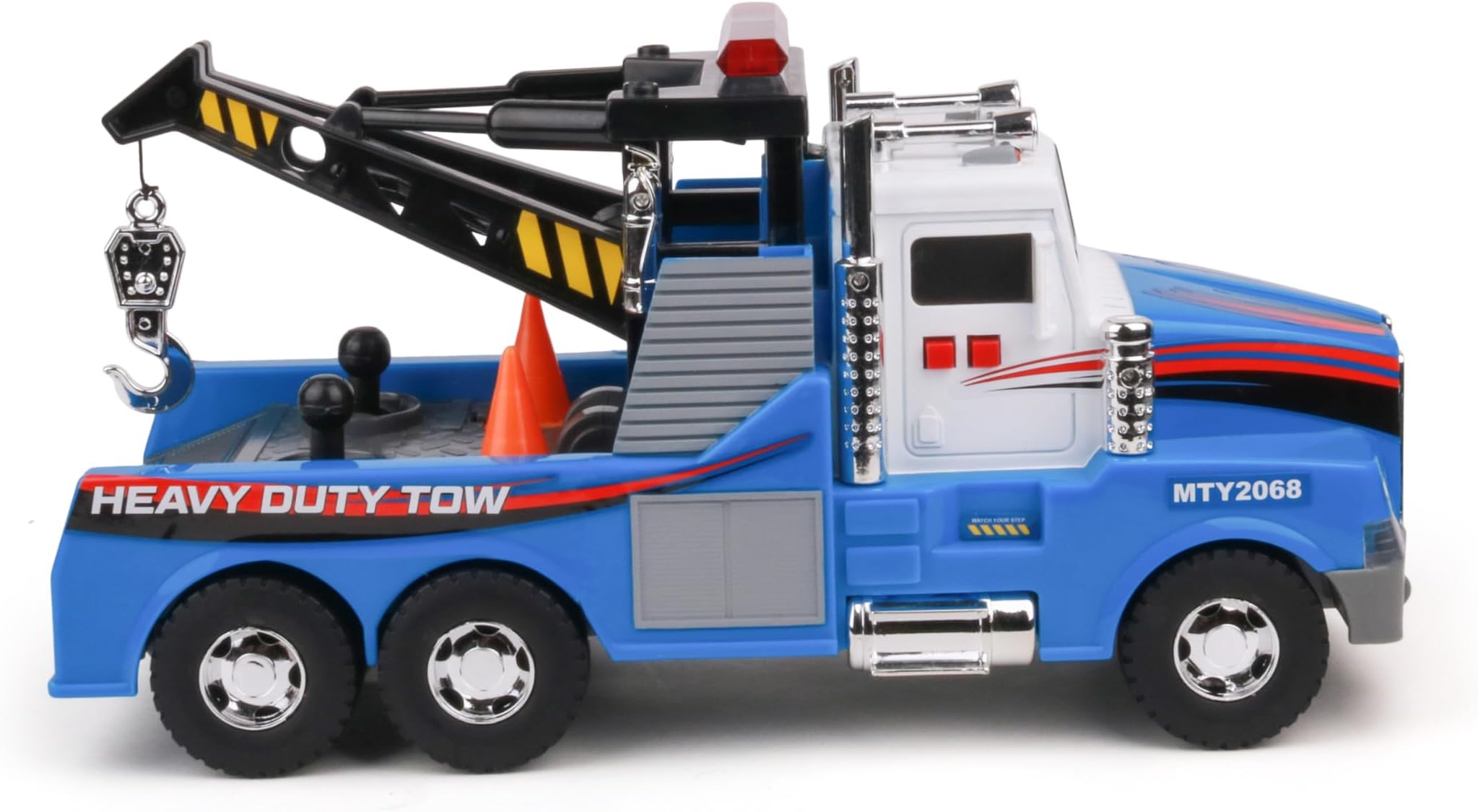Mighty Fleet Mighty Motorized Tow Truck Toy โ 15" Vehicle with Lights, Sounds, Working Winch & Traffic Cones โ Batteries Included โ Ages 3+