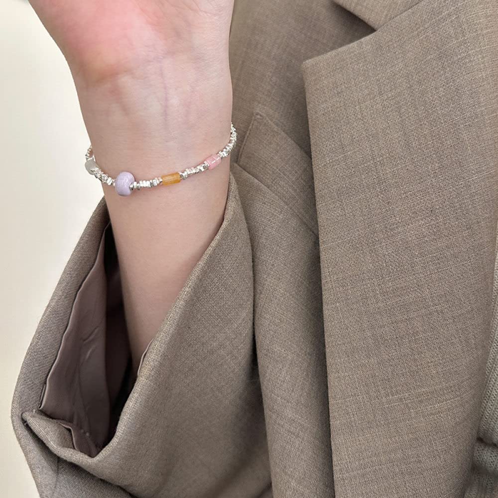 Armreif Damen Silber 925,925 Silber Armband Für Damen, Lila Kristallanhänger, Gebrochenes Silber, Sterlingsilber-Armband, Armreif Mit Verstellbarer Silberkette, Glücksschmuck Für Damen