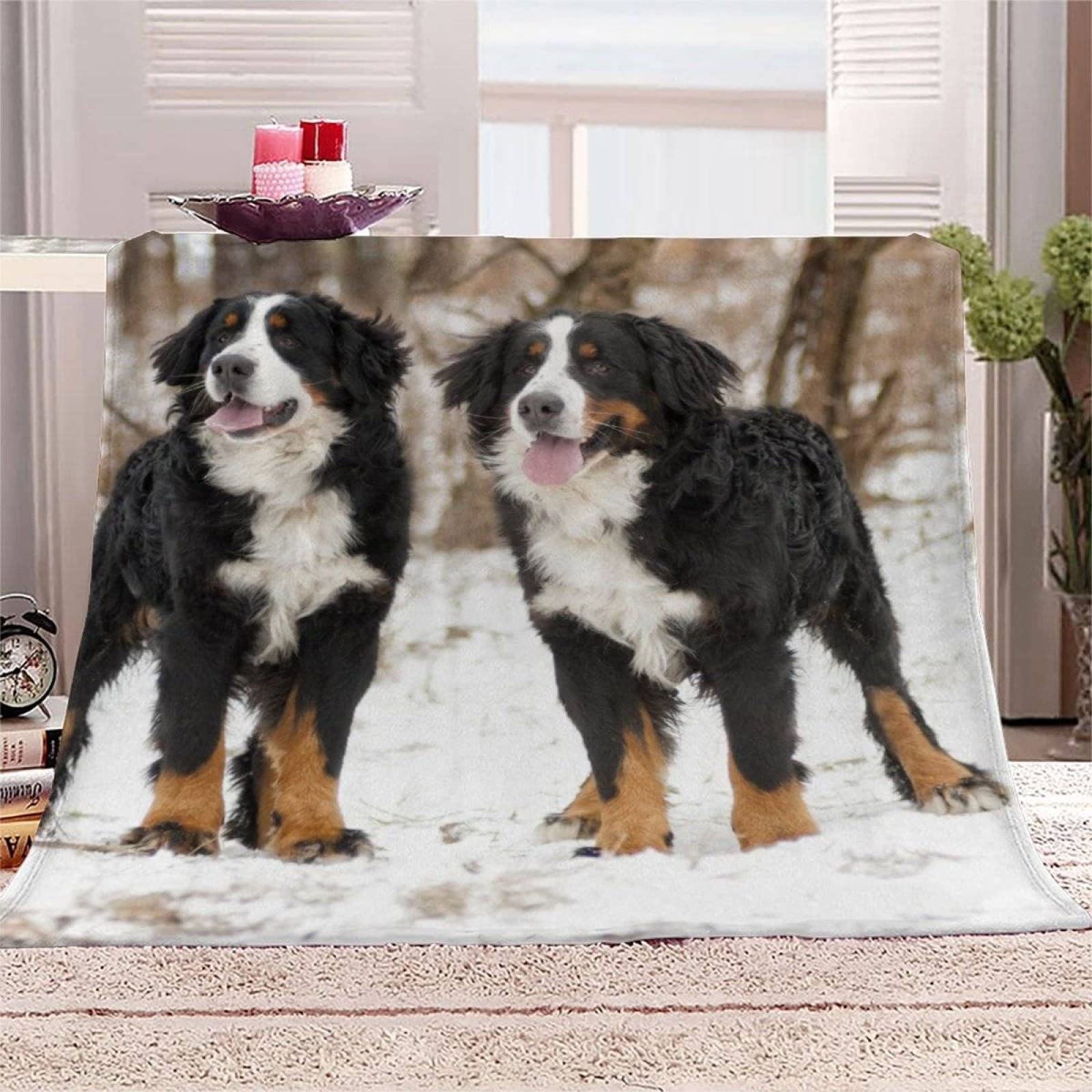 Berner Sennenhund Kuscheldecke 180x200cm - Flanell Decke Mit Schmetterlingen
